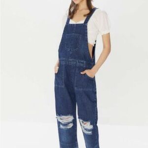 One Teaspoon Dark Blue Distressed Jeans Overalls